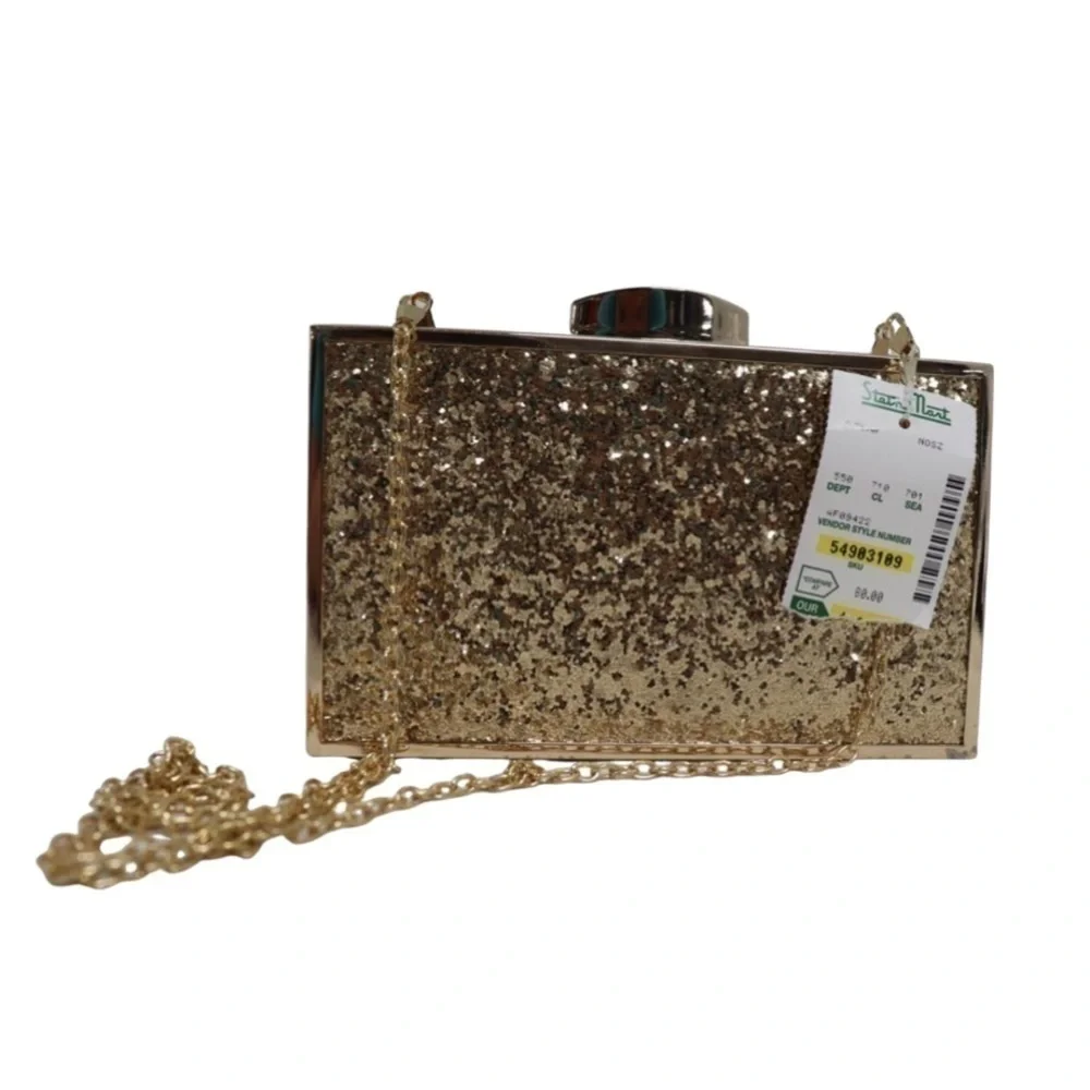 Sparkly glittered box clutch with chain. Brand New with tags - Picture 1 of 6